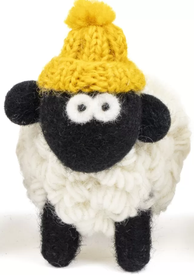 Sweater Shop Knitted Sheep with Bobble Hat Yellow - Large