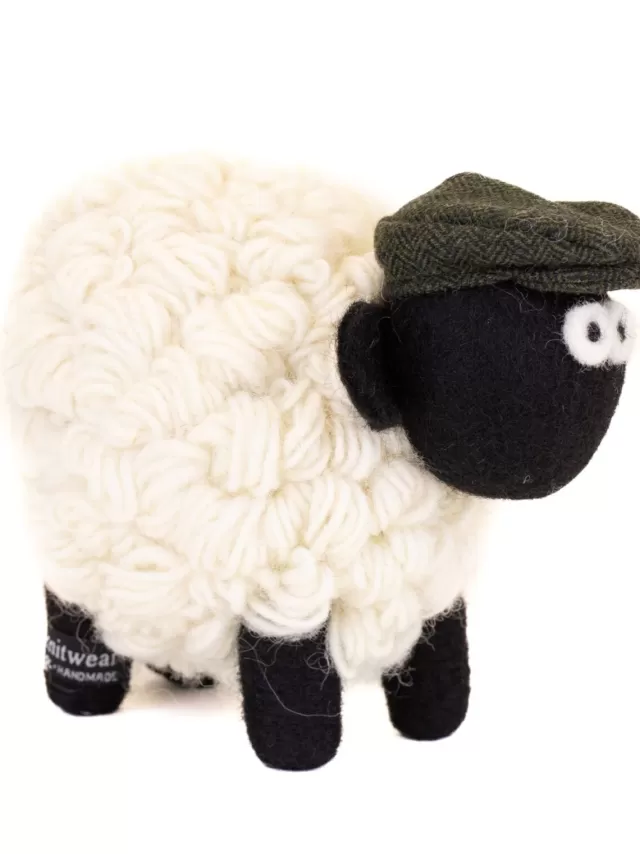 Sweater Shop Knitted Sheep with Flat Cap - Green Medium