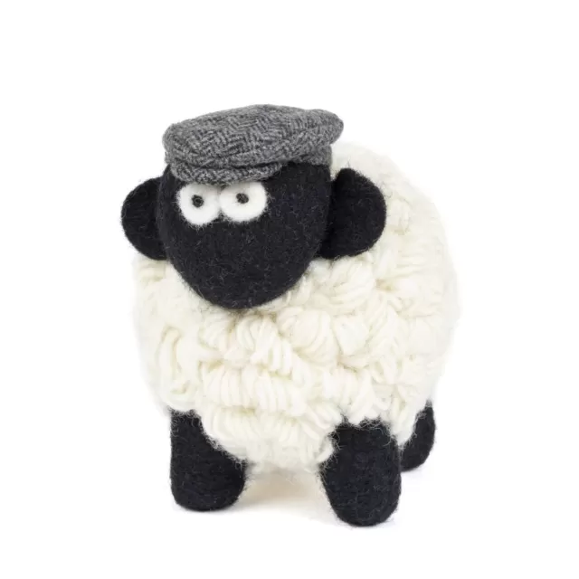 Sweater Shop Knitted Sheep with Flat Cap - Grey Medium