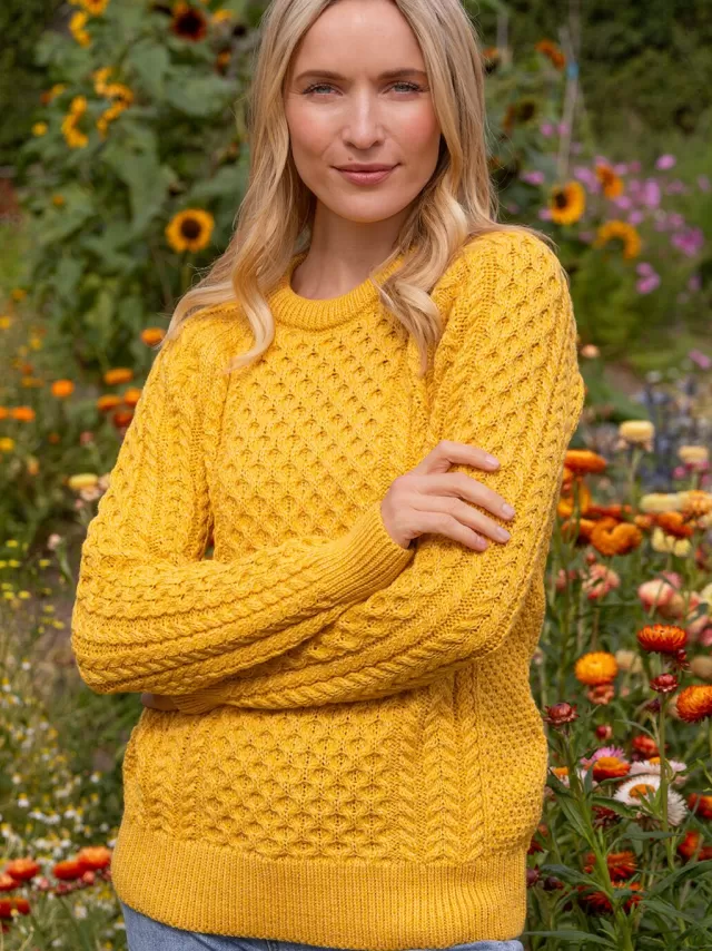 Women Sweater Shop Ladies 100% Merino Wool Aran Sweater Sunshine