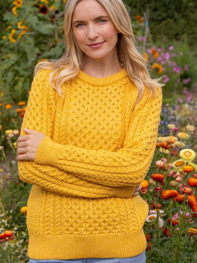 Women Sweater Shop Ladies 100% Merino Wool Aran Sweater Sunshine