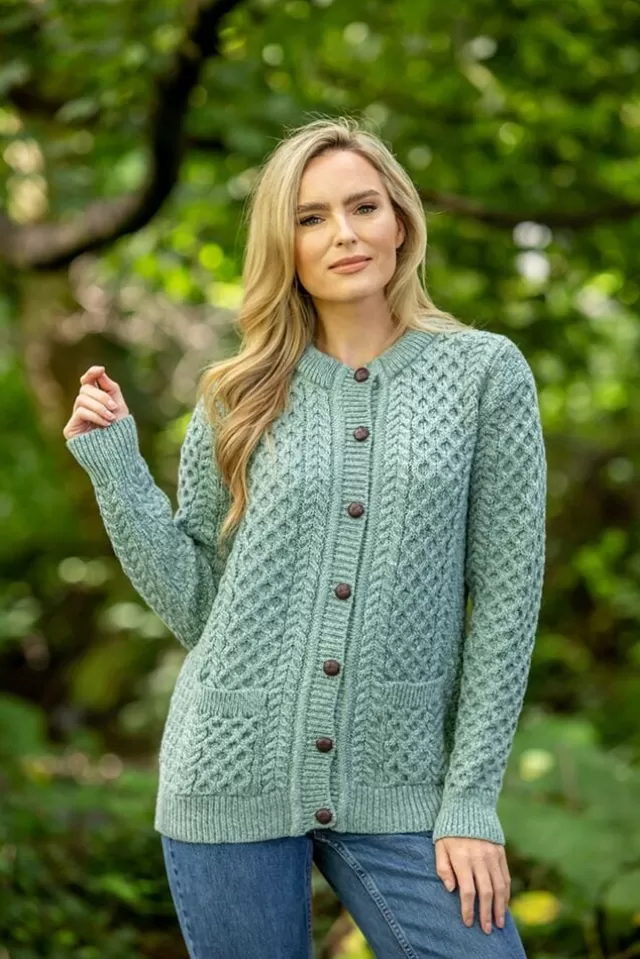 Women Sweater Shop Ladies Cable Knit Cardigan Aqua