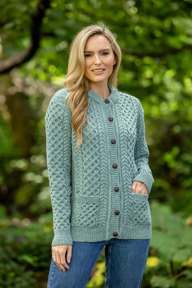 Women Sweater Shop Ladies Cable Knit Cardigan Aqua