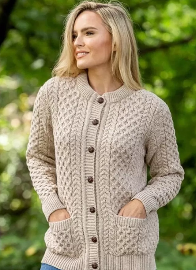 Women Sweater Shop Ladies Cable Knit Cardigan Parsnip