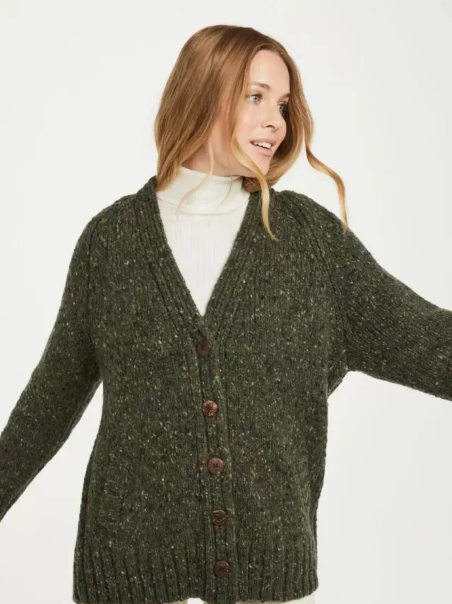 Women Sweater Shop Ladies Donegal Cardigan Army