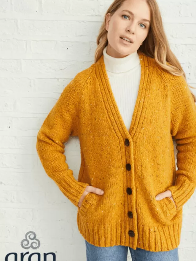 Women Sweater Shop Ladies Donegal Cardigan Yellow