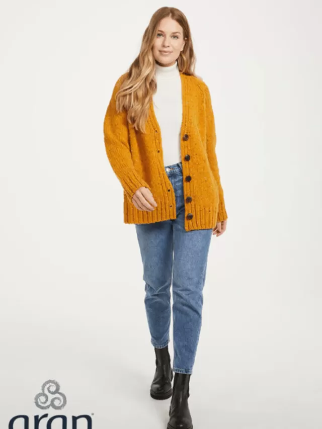 Women Sweater Shop Ladies Donegal Cardigan Yellow