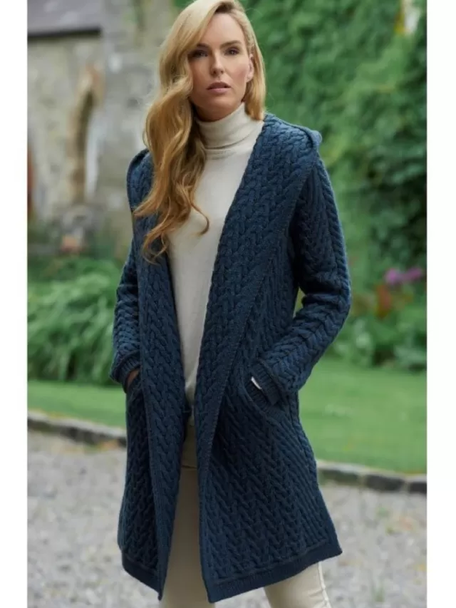 Women Sweater Shop Ladies Herringbone Shawl Collar Hooded Coat