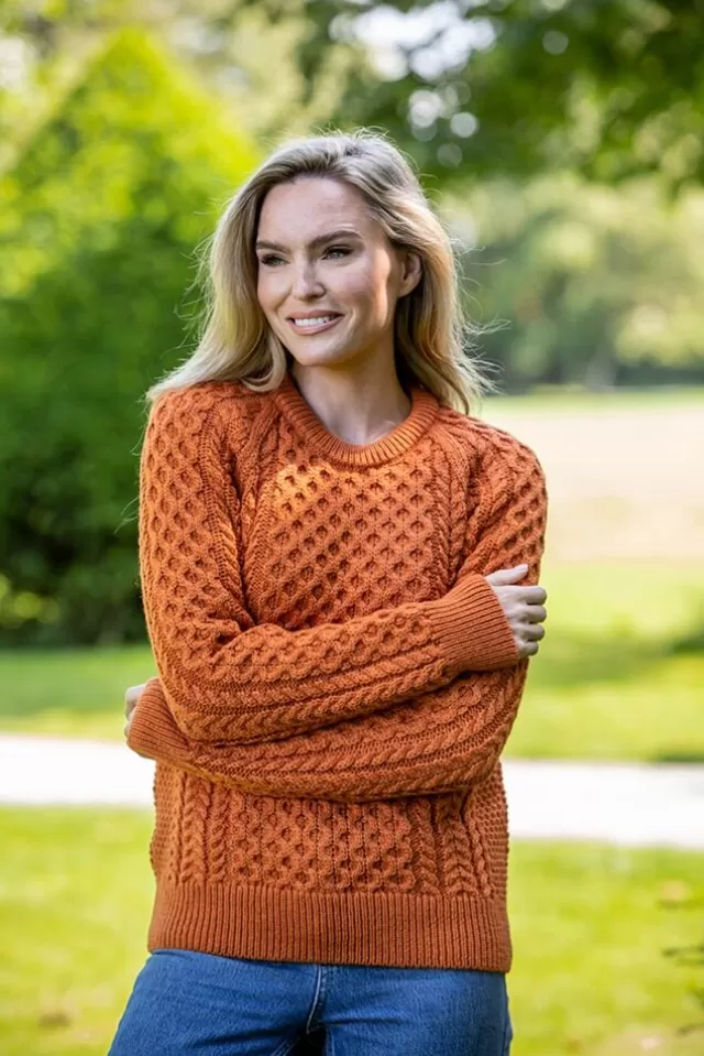 Women Sweater Shop Ladies Merino Wool Aran Sweater - Orange