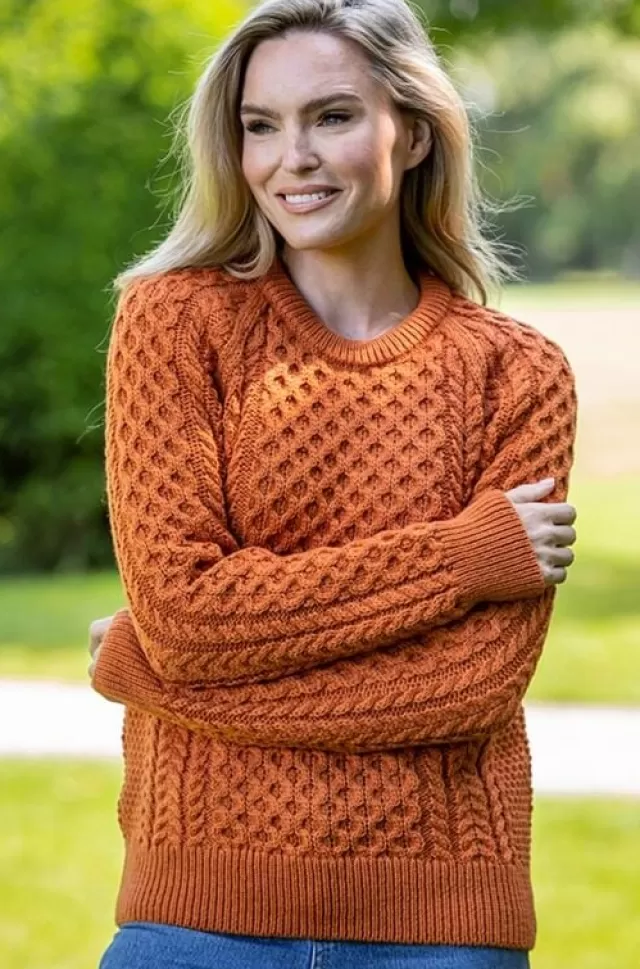 Women Sweater Shop Ladies Merino Wool Aran Sweater - Orange