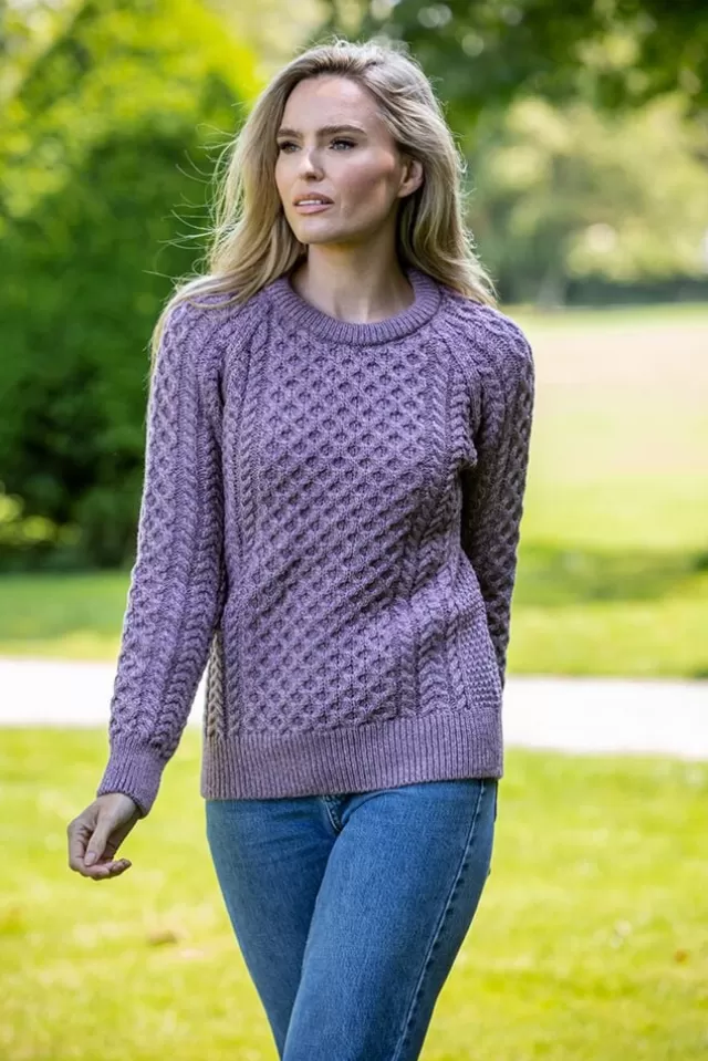 Women Sweater Shop Ladies Merino Wool Fitted Aran Sweater LAVENDER