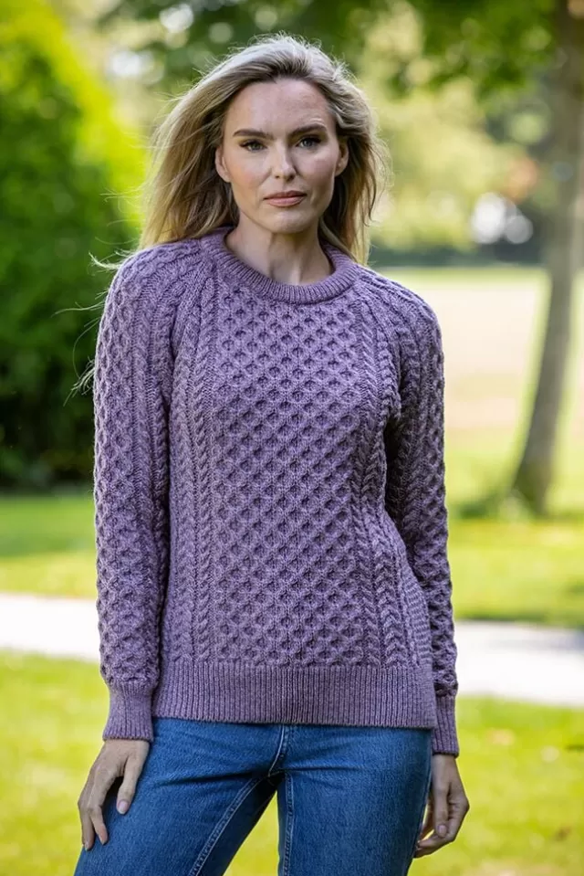 Women Sweater Shop Ladies Merino Wool Fitted Aran Sweater LAVENDER