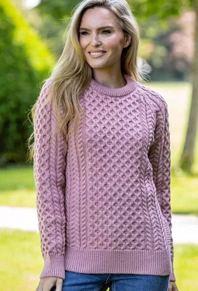 Women Sweater Shop Ladies Merino Wool Fitted Aran Sweater Pink