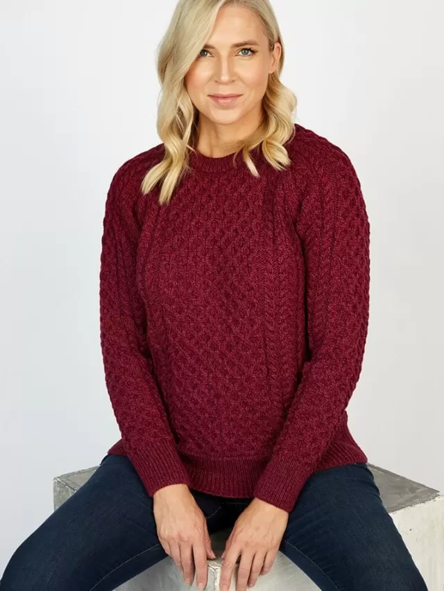 Women Sweater Shop Ladies Merino Wool Fitted Aran Sweater Raspberry