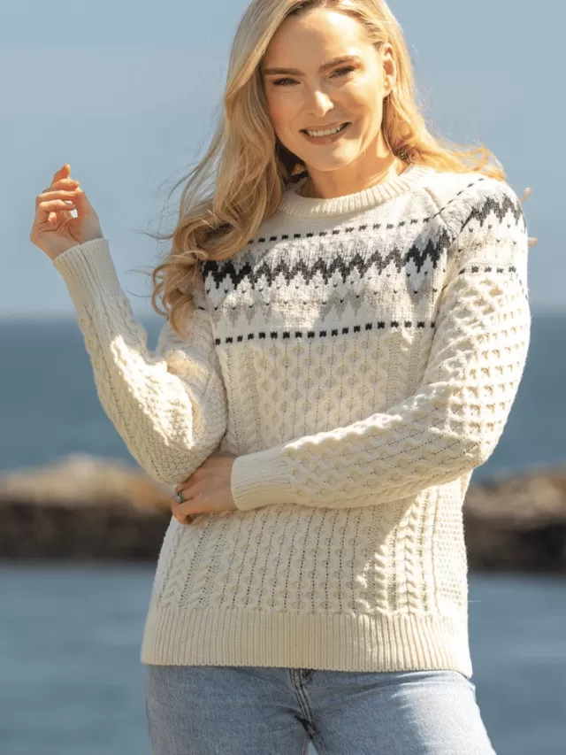 Women Sweater Shop Ladies Merino Wool Fitted Fairisle Sweater Natural