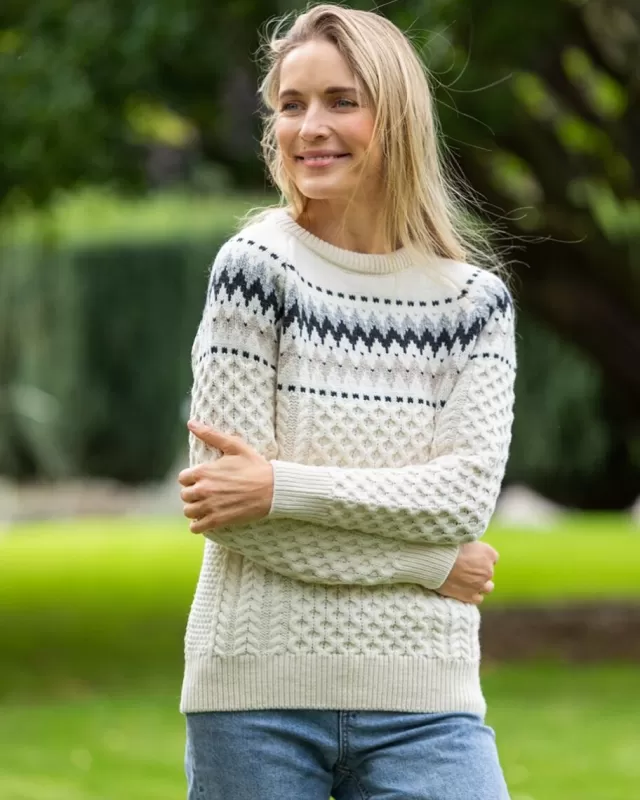 Women Sweater Shop Ladies Merino Wool Fitted Fairisle Sweater Natural