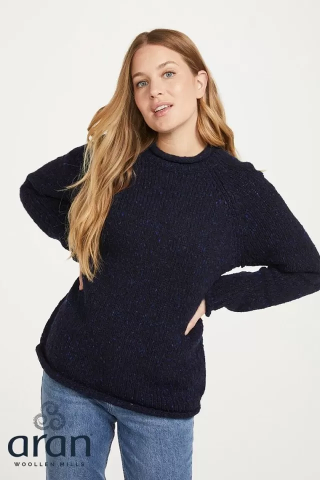 Women Sweater Shop Ladies Roll Neck Raglan Crew Navy Fleck