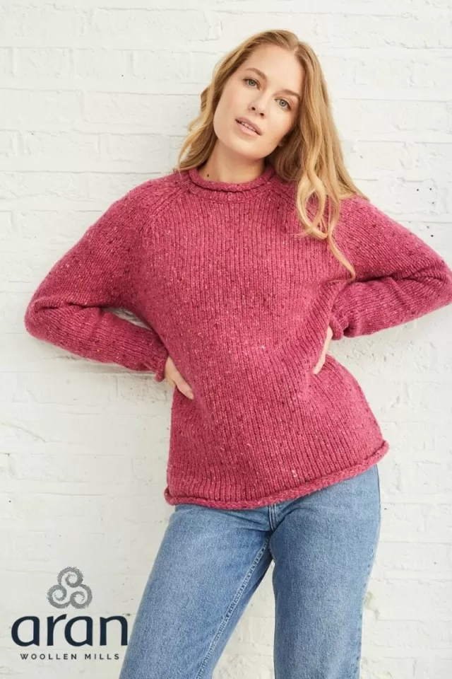 Women Sweater Shop Ladies Roll Neck Raglan Crew Pink