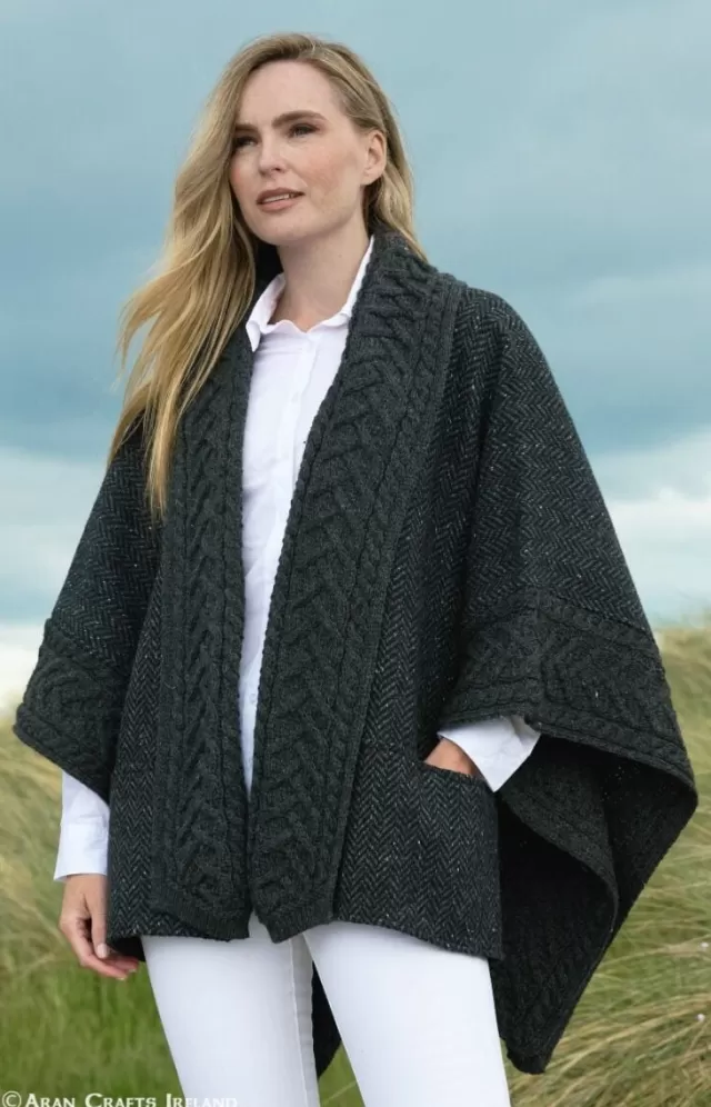 Women Sweater Shop Ladies Tweed Cape Charcoal