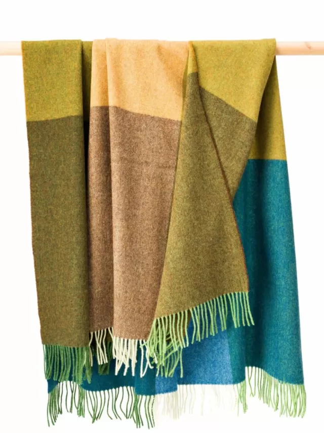 Sweater Shop Lambswool Throw Blue Green Mustard Col. 612