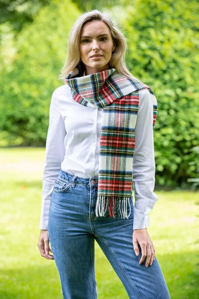 Women Sweater Shop 100% Lambswool White Stewart Tartan