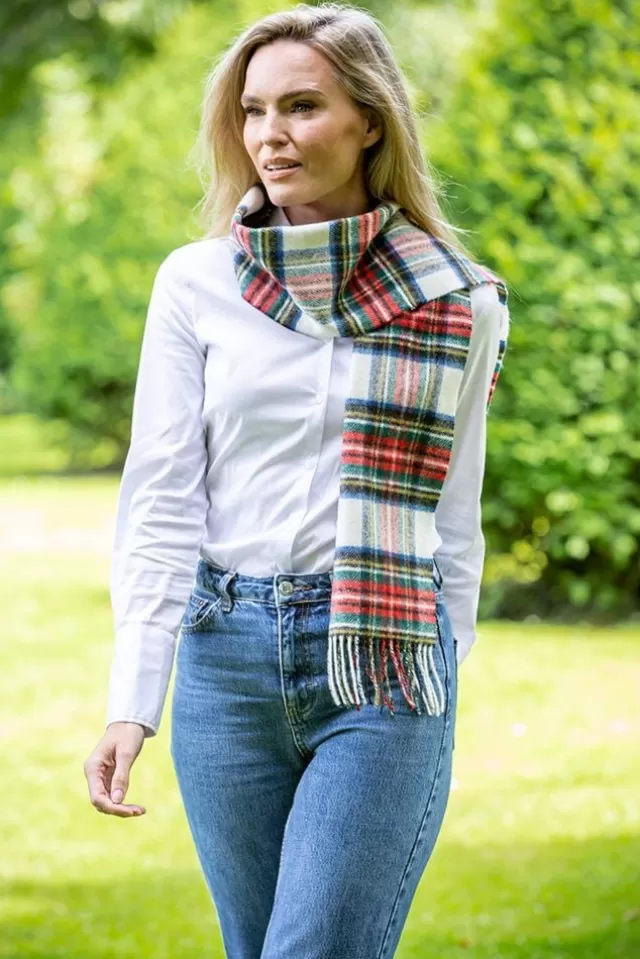 Women Sweater Shop 100% Lambswool White Stewart Tartan