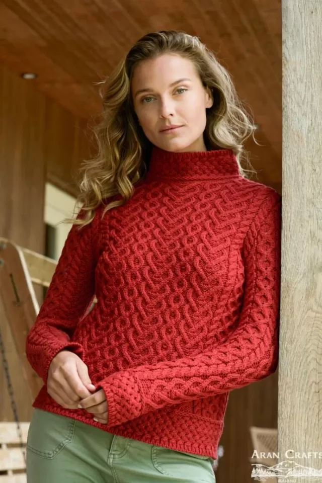 Women Sweater Shop Luxurious Cable Knit Sweater - Ruby Red