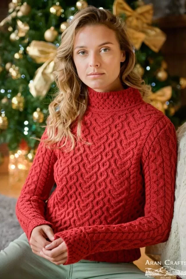 Women Sweater Shop Luxurious Cable Knit Sweater - Ruby Red