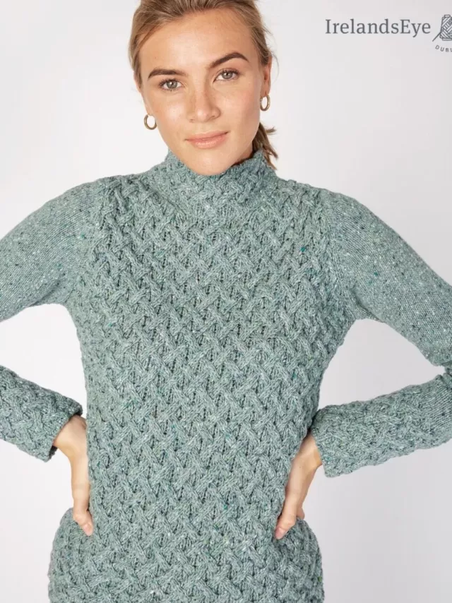 Women Sweater Shop Luxurious Wool & Cashmere Trellis Sweater - Ocean Mist