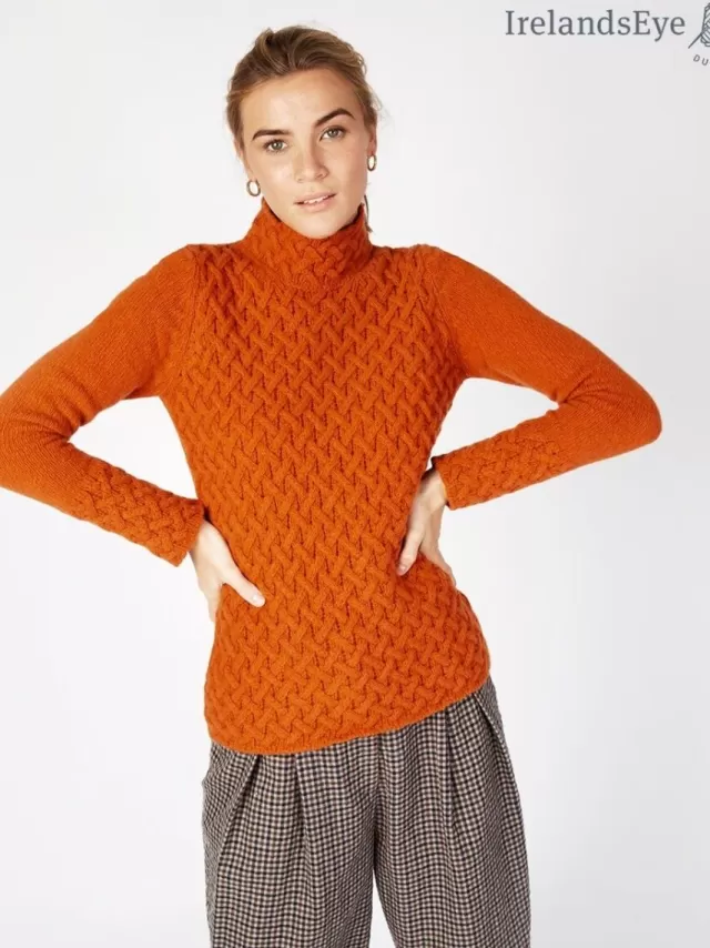 Women Sweater Shop Luxurious Wool & Cashmere Trellis Sweater - Terracotta