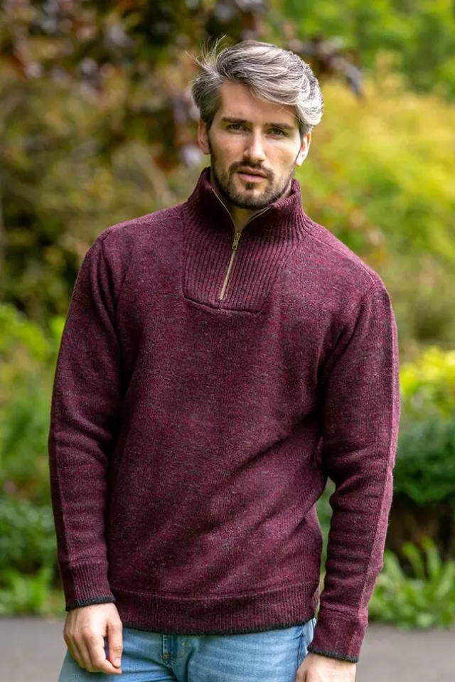 Sweater Shop Men's Burgundy Lambswool Half Zip Sweater