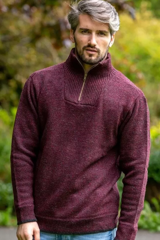 Sweater Shop Men's Burgundy Lambswool Half Zip Sweater