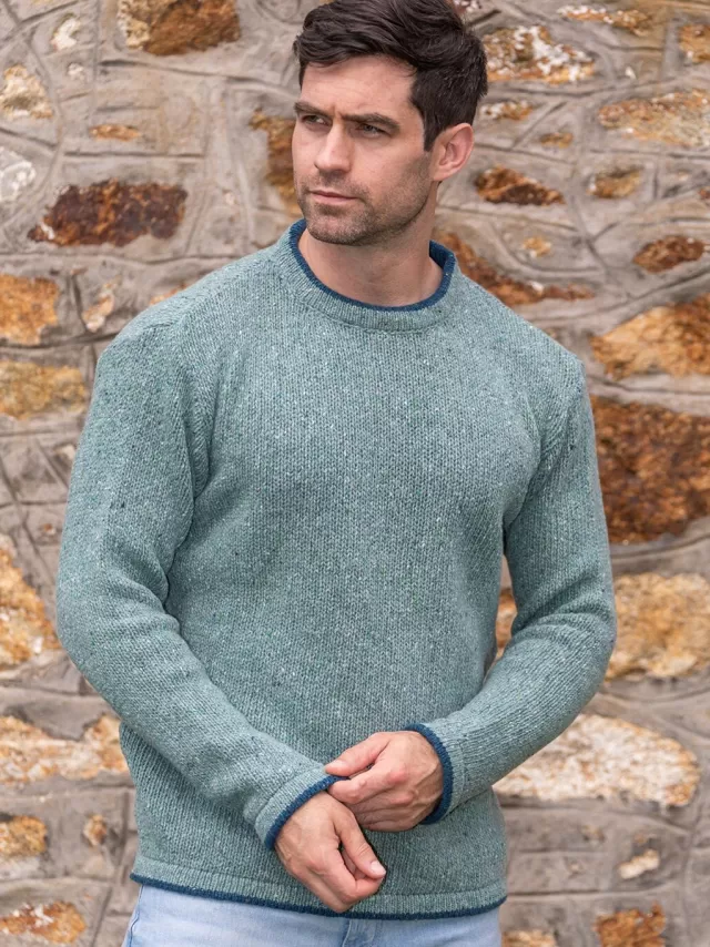 Sweater Shop Men's Crew Neck Wool and Cashmere Ocean Mist