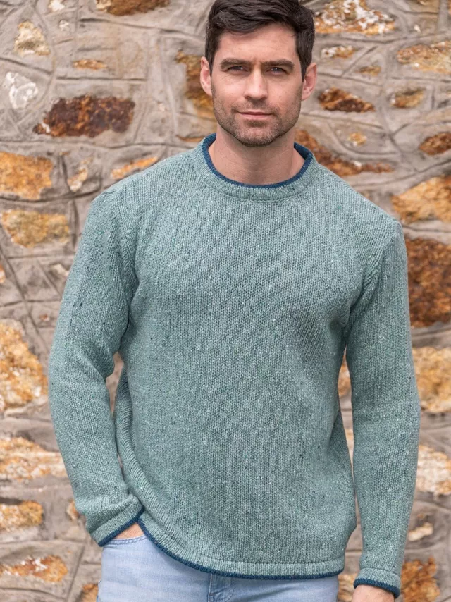 Sweater Shop Men's Crew Neck Wool and Cashmere Ocean Mist