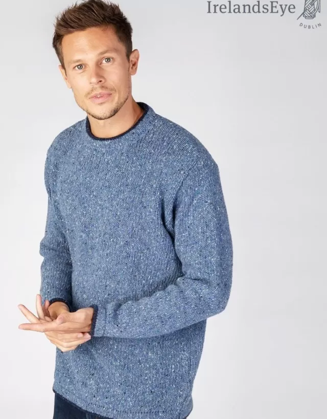 Sweater Shop Men's Crew Neck Wool and Cashmere Sweater Blue Ocean