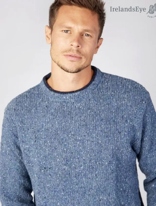 Sweater Shop Men's Crew Neck Wool and Cashmere Sweater Blue Ocean