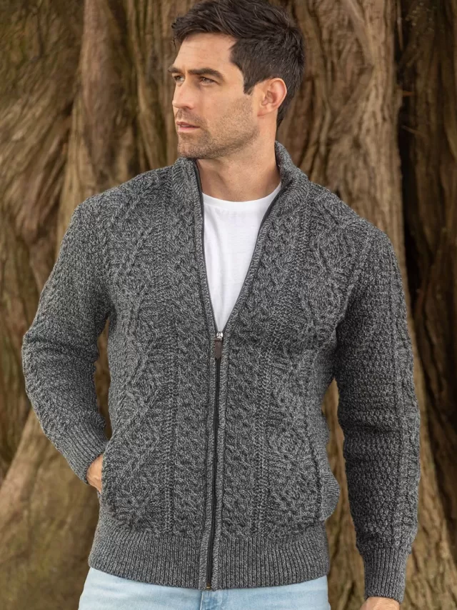 Sweater Shop Men's Fisherman Full Zip Cardigan - Slate