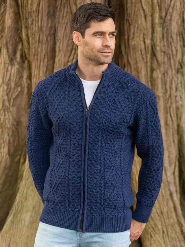 Sweater Shop Men's Fisherman Full Zip Cardigan Deep Water Blue