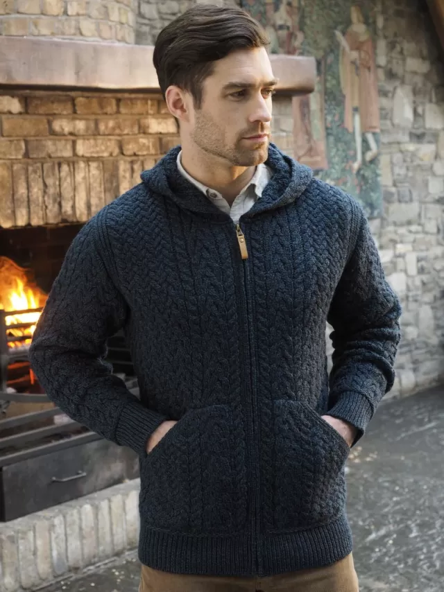 Sweater Shop Mens Full Zip Hooded Cardigan - Navy