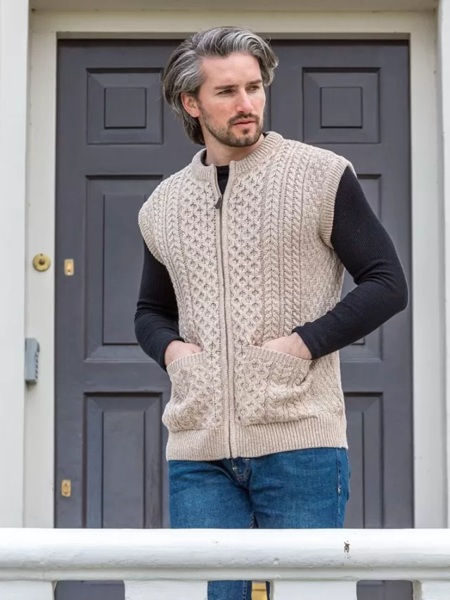 Sweater Shop Mens Full Zip Waistcoat Parsnip