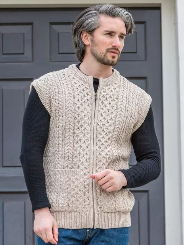 Sweater Shop Mens Full Zip Waistcoat Parsnip