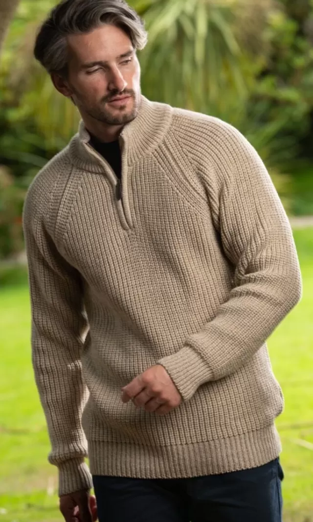 Sweater Shop Men's half zip ribbed sweater Camel