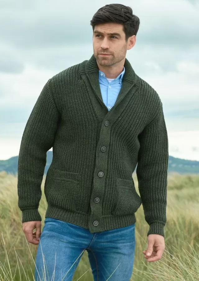 Sweater Shop Men's ribbed cardigan Army Green