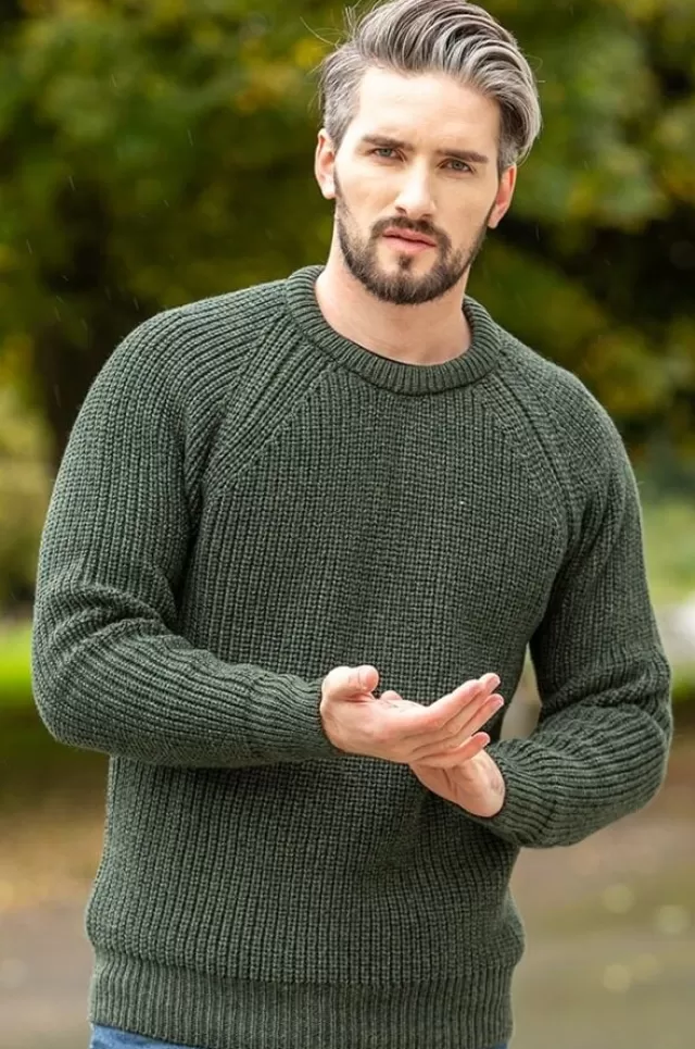 Sweater Shop Mens Ribbed Crew Neck Sweater Green