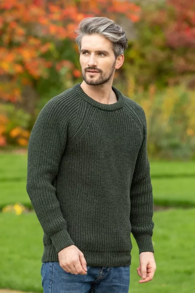 Sweater Shop Mens Ribbed Crew Neck Sweater Green