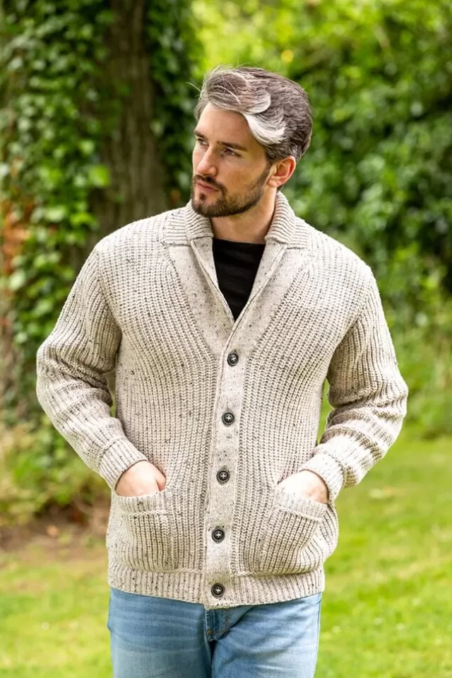 Sweater Shop Men's Ribbed Shawl Neck Merino Wool Cardigan