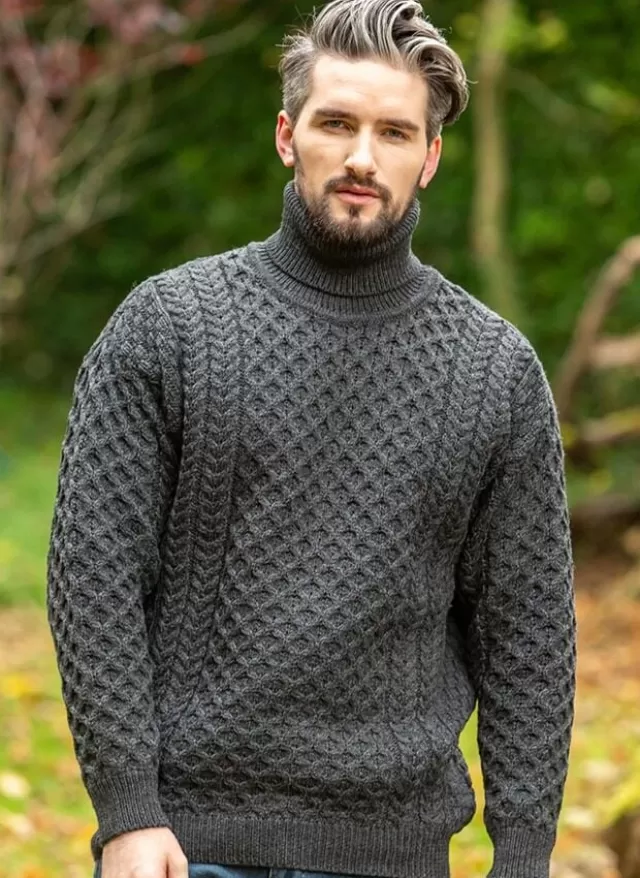 Sweater Shop Men's Traditional Aran Turtleneck Sweater