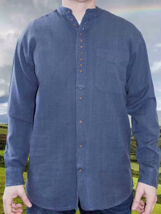 Sweater Shop Men's Traditional Ink Blue Grandfather Shirt