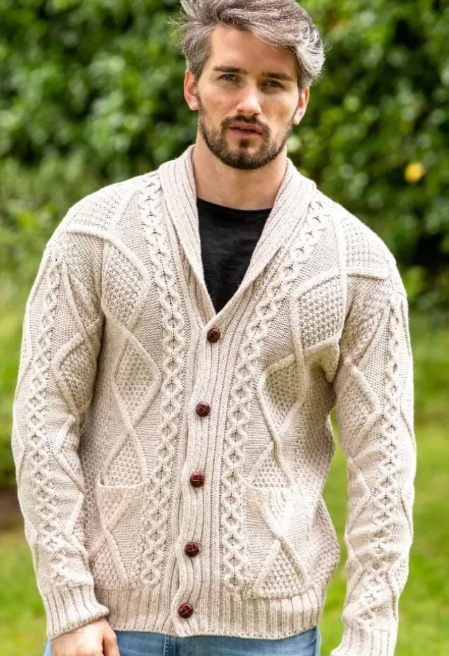 Sweater Shop Mens v Neck Cable Knit Cardigan Parsnip