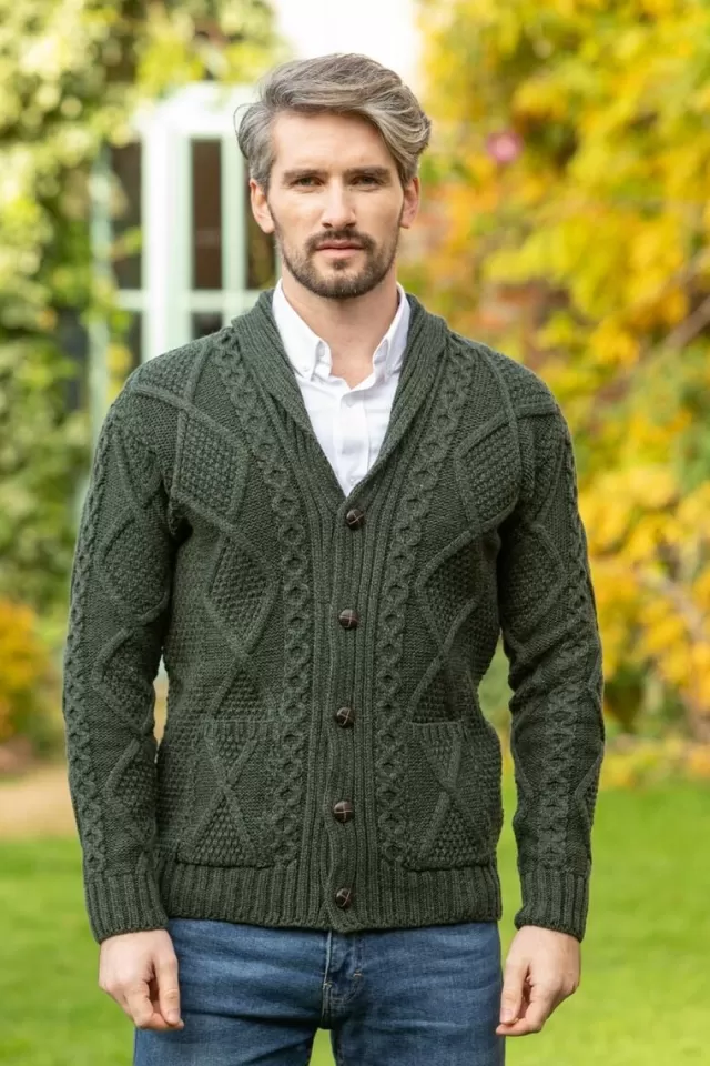 Sweater Shop Mens V Neck Cardigan Army Green